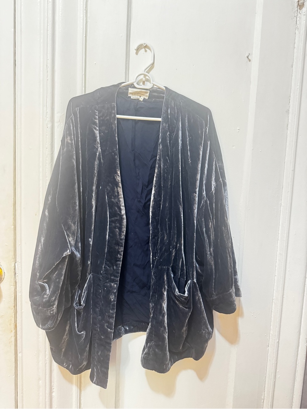 Anthropologie Velvet Open-Front Blazer - Navy